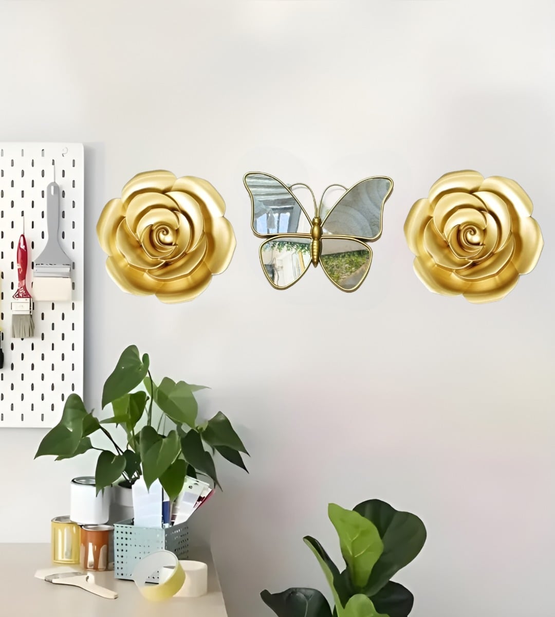 SET 3 ESPEJO MARIPOSAS DISEÑO FLORES PARED DECORATIVO JHN - 4