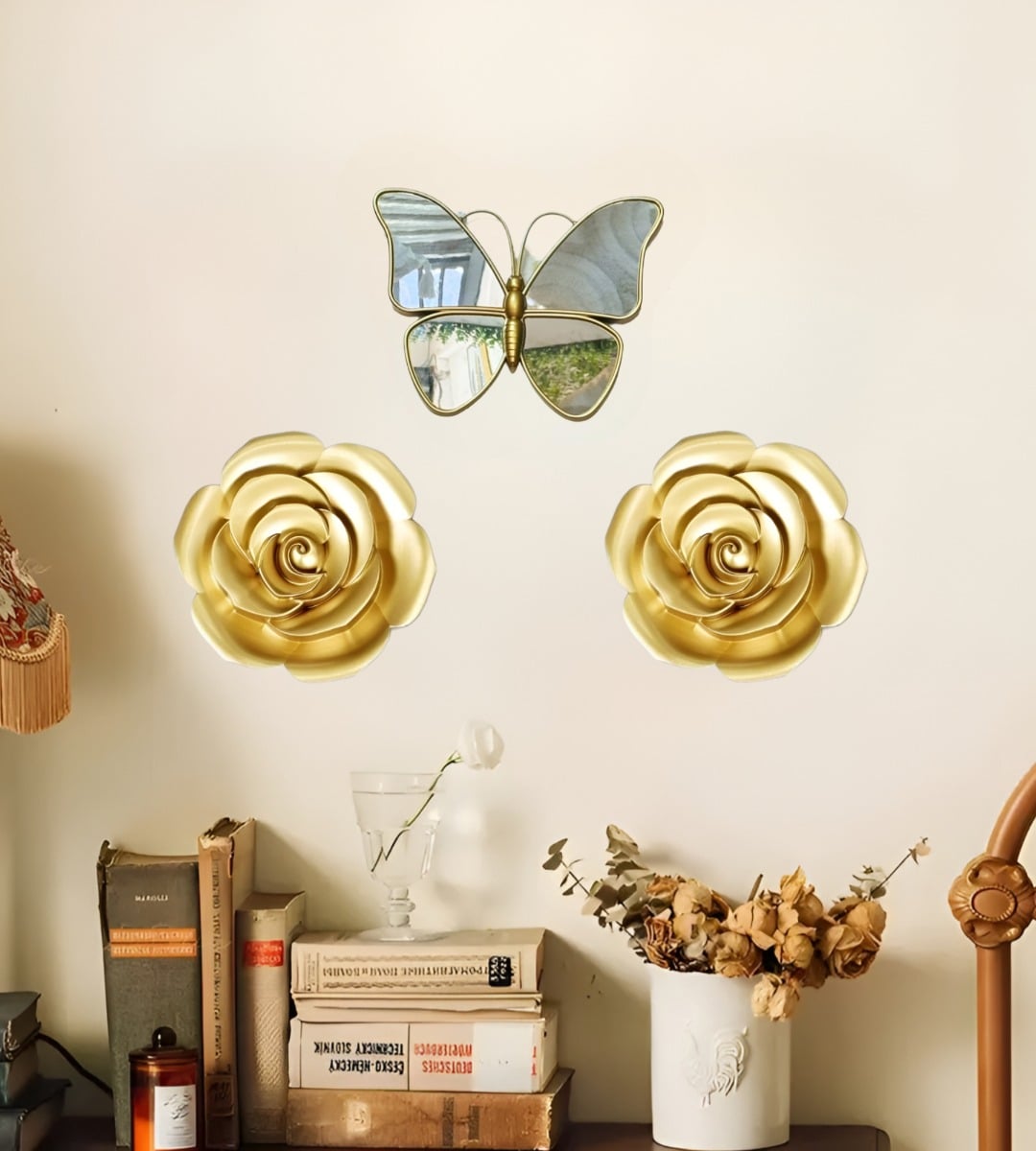 SET 3 ESPEJO MARIPOSAS DISEÑO FLORES PARED DECORATIVO JHN - 5