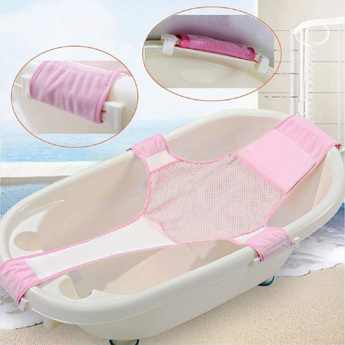 SET 2 MALLA APOYO TINA ASIENTO BAÑO AJUSTABLE BEBES LAU - 9