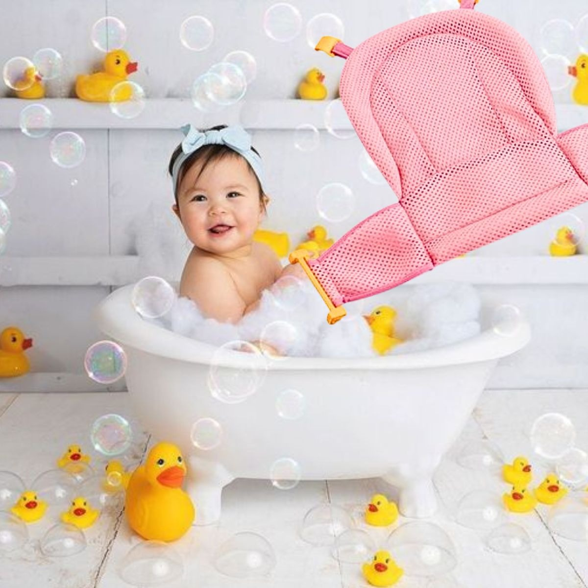 SET 3 MALLAS TINA ASIENTO INFANTIL BAÑERA BEBES UNISEX LAU - 10