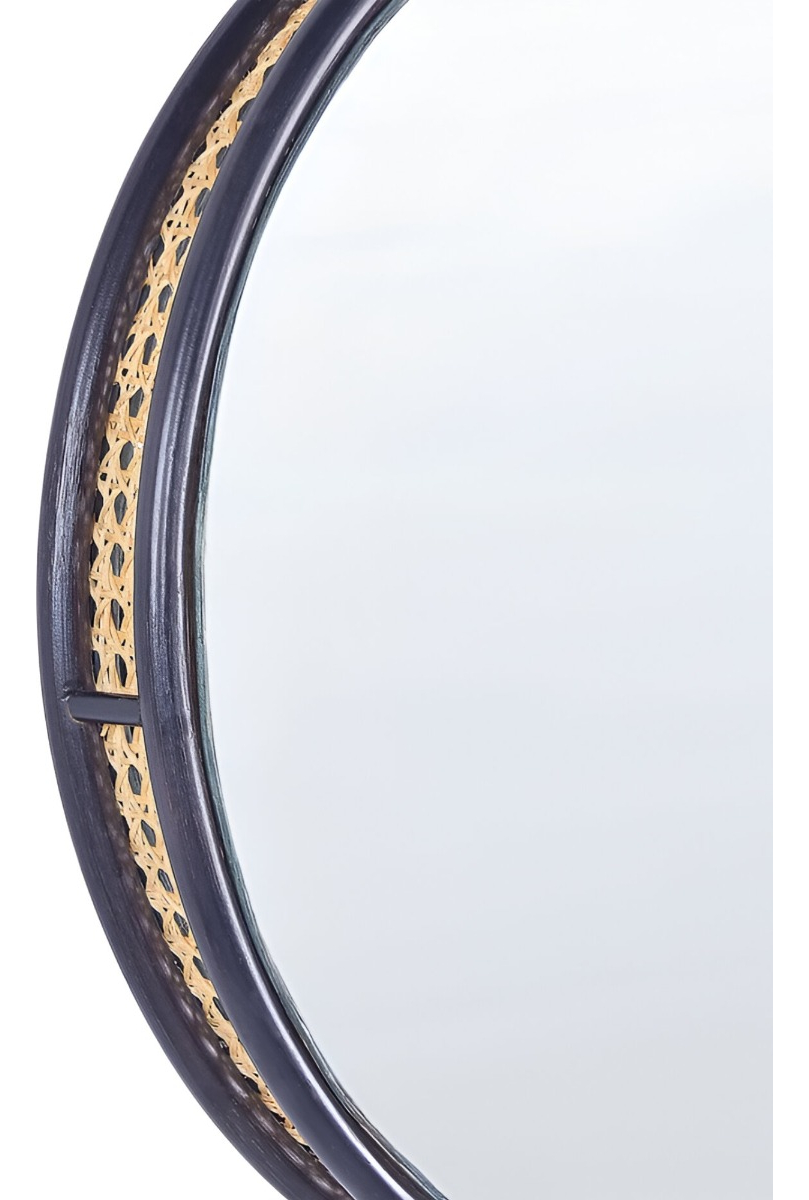 ESPEJO REDONDO MARCO DECORATIVO RATÁN NEGRO BOHEMIO JHN - 3
