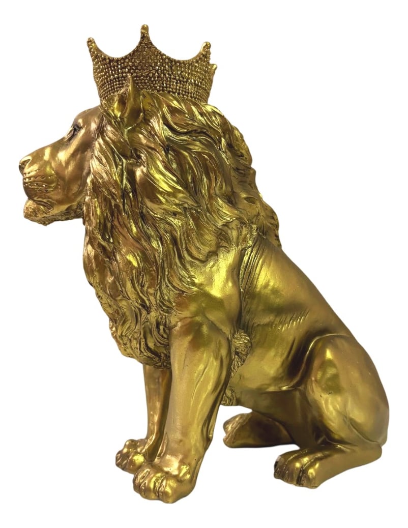 FIGURA ESTATUA LEÓN SENTADO DECORACIÓN DORADO JHN - 1