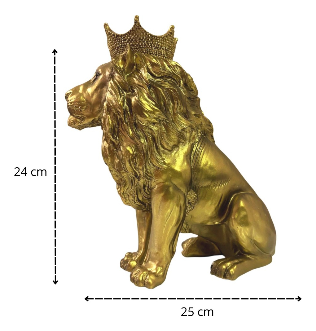 FIGURA ESTATUA LEÓN SENTADO DECORACIÓN DORADO JHN - 2