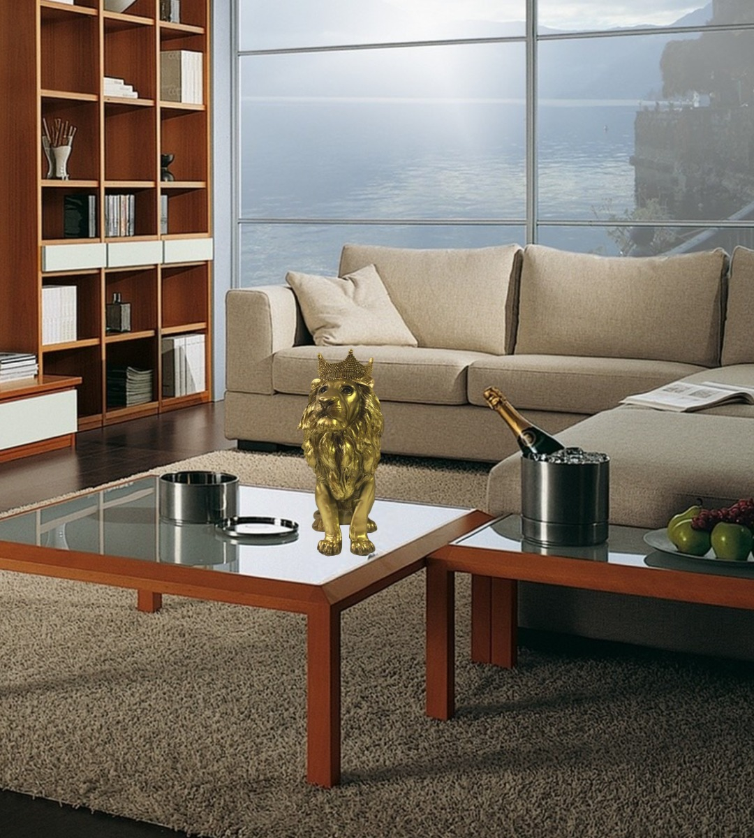 FIGURA ESTATUA LEÓN SENTADO DECORACIÓN DORADO JHN - 7