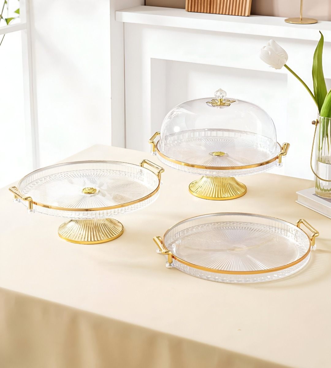 SOPORTE PASTELES TAPA BANDEJA SERVIR TRANSPARENTE JHN - 3