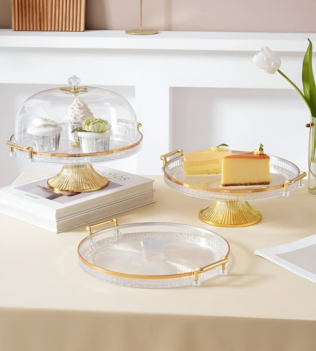 SOPORTE PASTELES TAPA BANDEJA SERVIR TRANSPARENTE JHN - 5