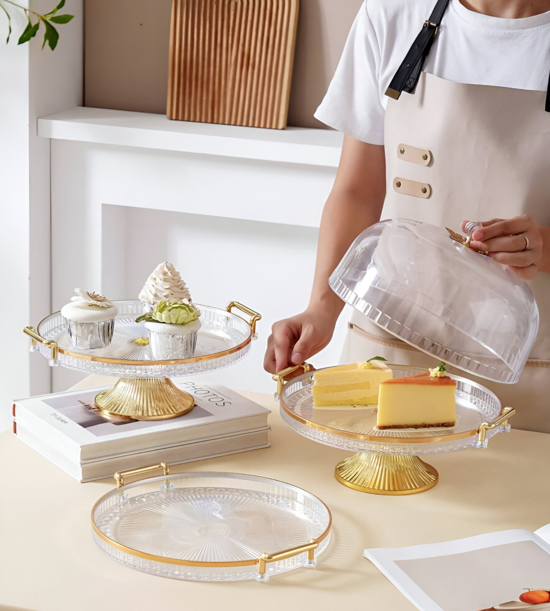 SOPORTE PASTELES TAPA BANDEJA SERVIR TRANSPARENTE JHN - 6