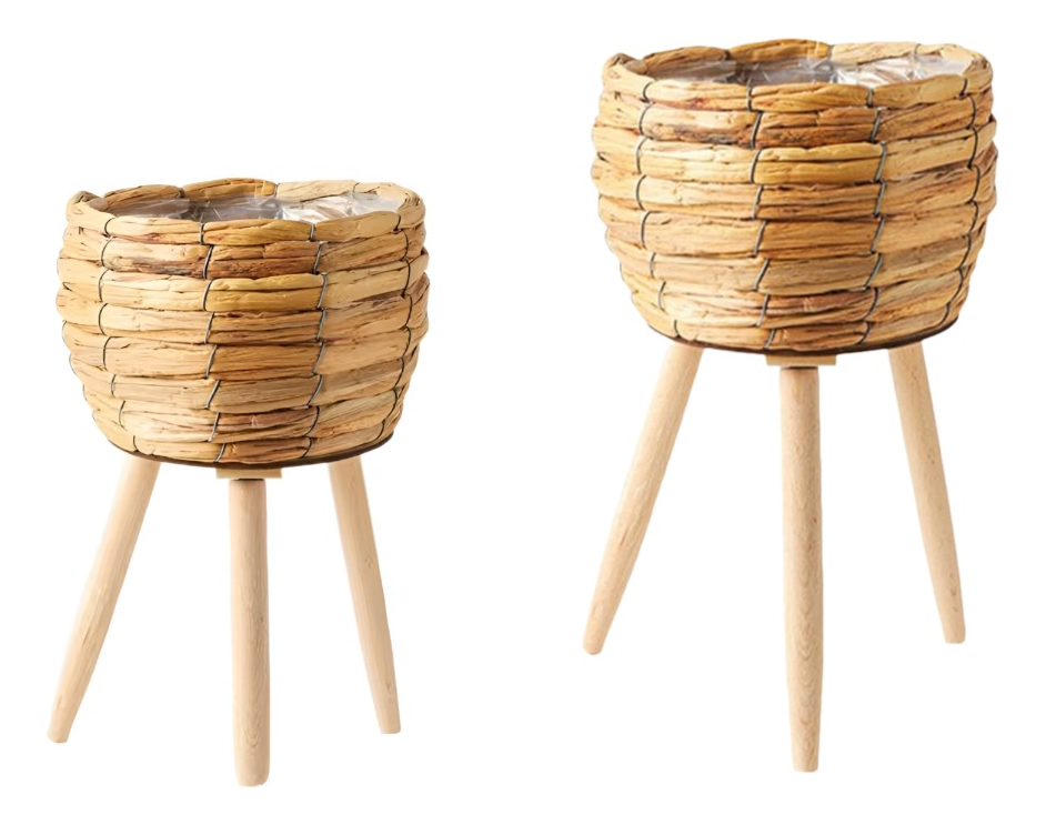 SET MACETAS DECORATIVAS TEJIDO PAJA PLANTAS FLORES JHN - 1