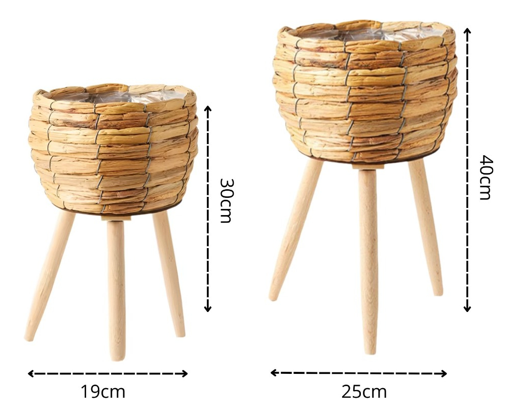 SET MACETAS DECORATIVAS TEJIDO PAJA PLANTAS FLORES JHN - 2