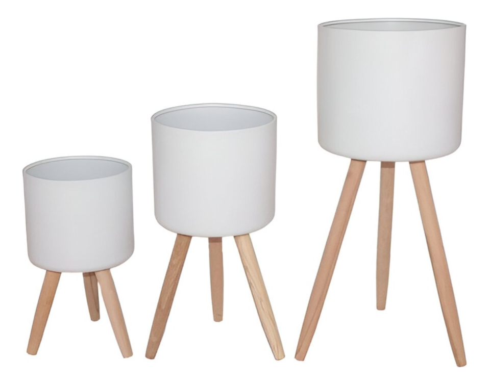 SET MACETAS PLANTA PATAS INTERIOR EXTERIOR FLORES BLANCA JHN - 1