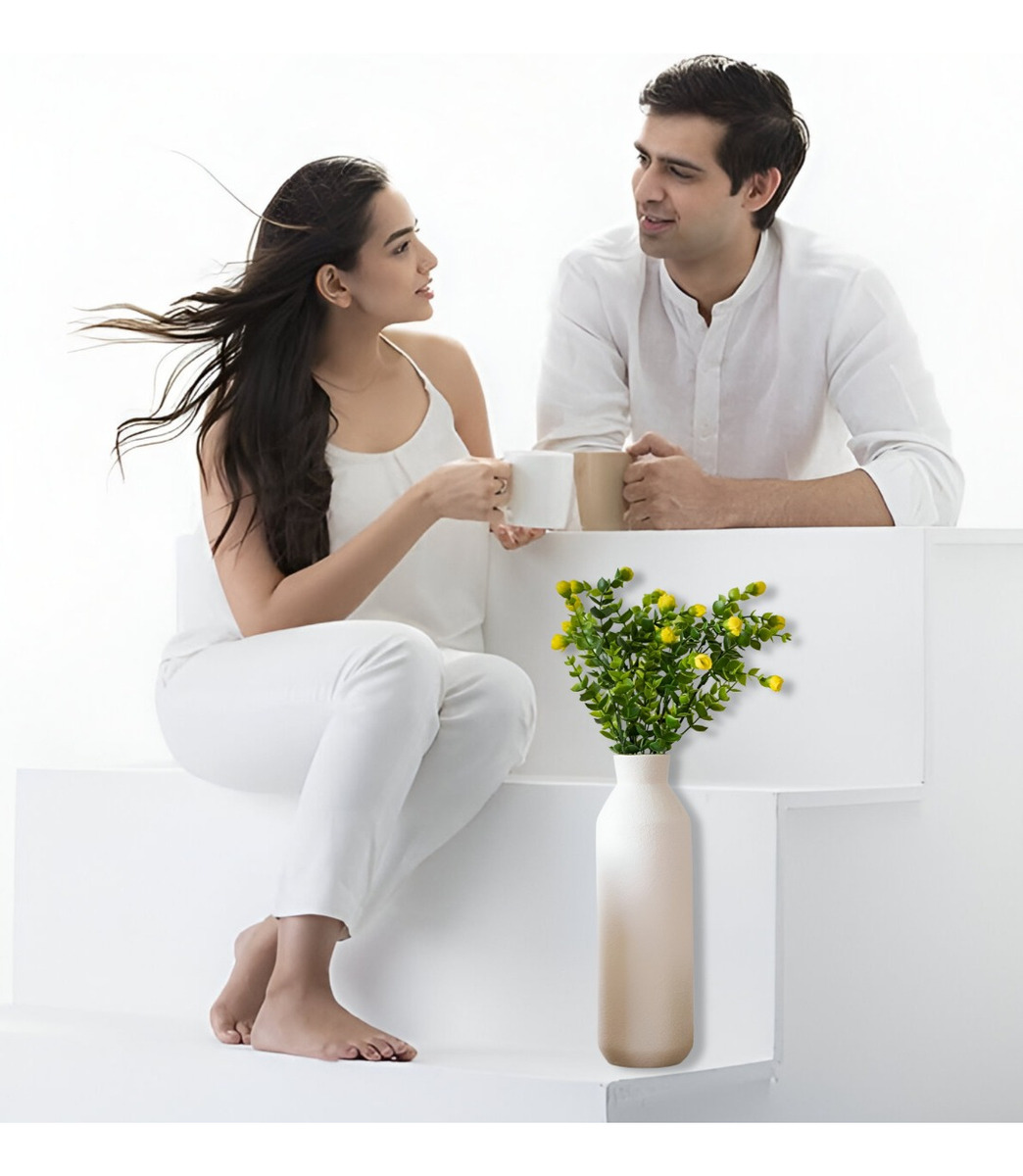 FLORERO JARRÓN DECORATIVO CERÁMICA ALTO MESA BLANCO JHN - 3