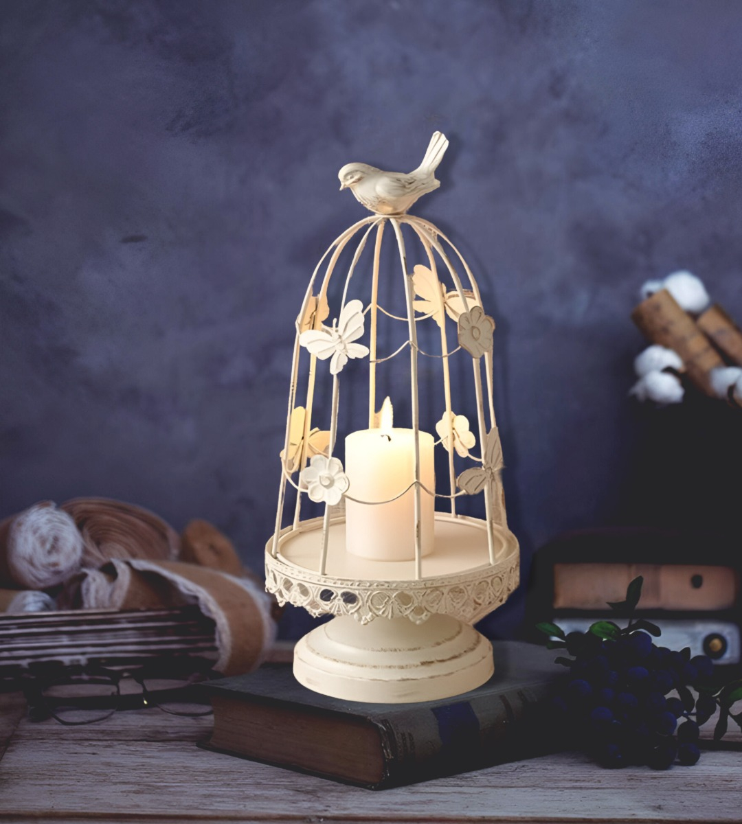 PORTAVELAS JAULA PÁJAROS DECORATIVO MULTIFUNCIÓN 36CM JHN - 3