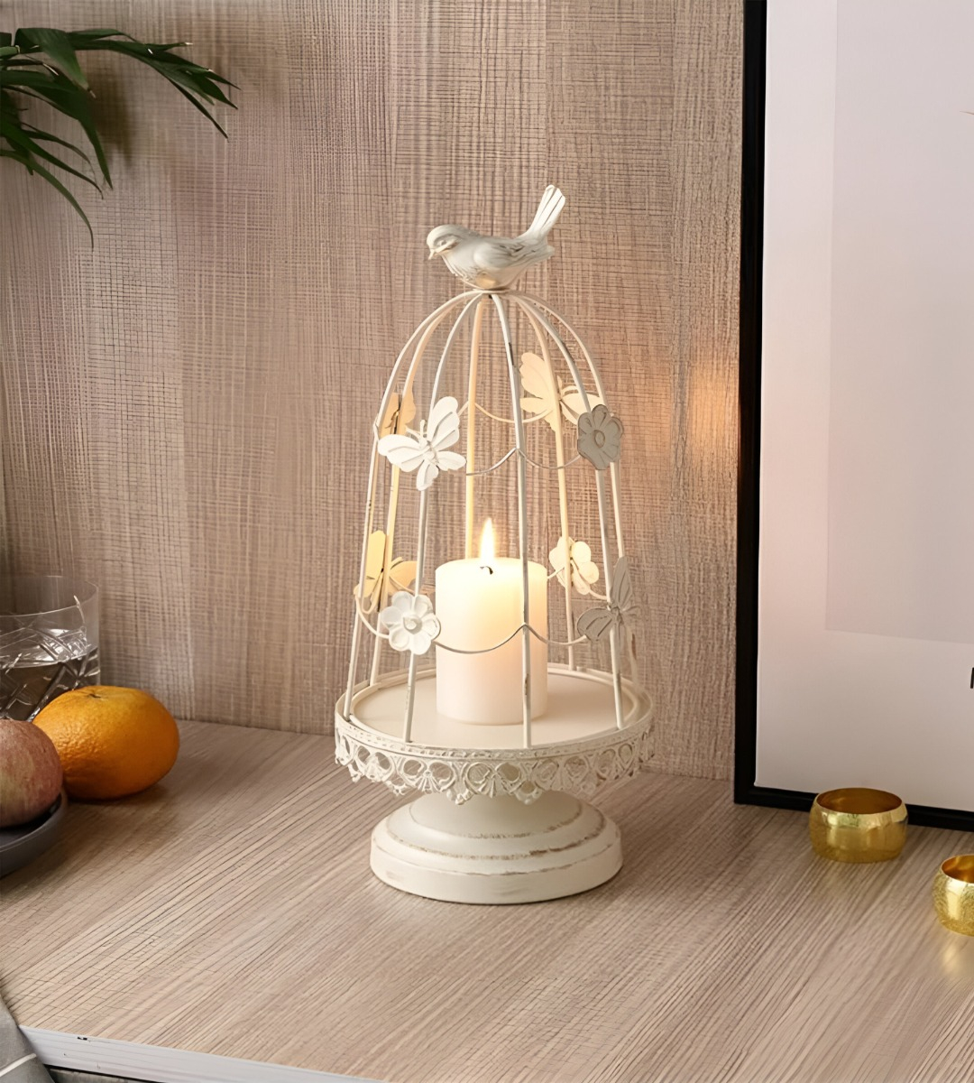 PORTAVELAS JAULA PÁJAROS DECORATIVO MULTIFUNCIÓN 36CM JHN - 6