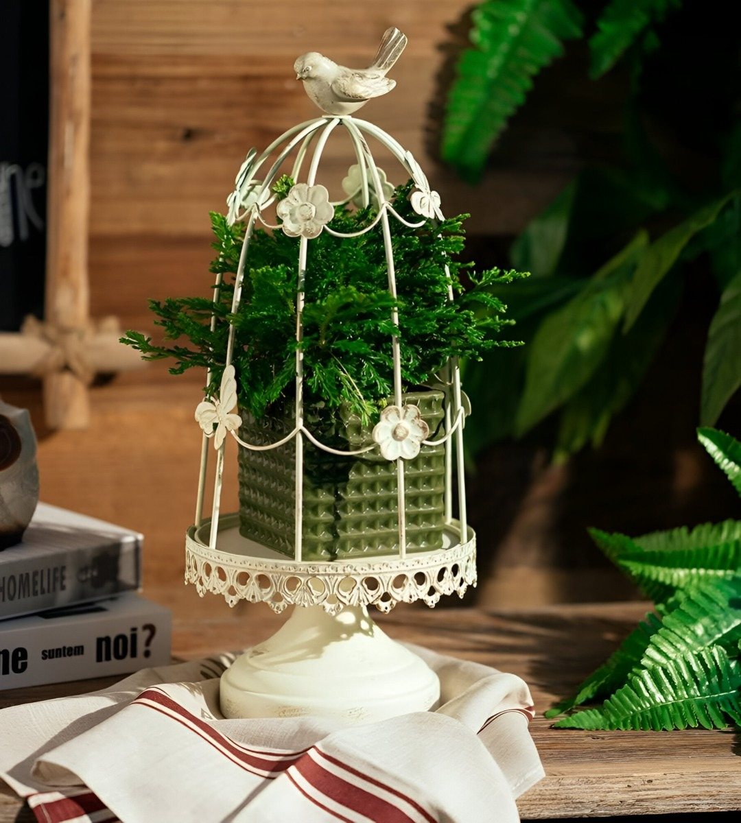 PORTAVELAS JAULA PÁJAROS DECORATIVO MULTIFUNCIÓN 36CM JHN - 7