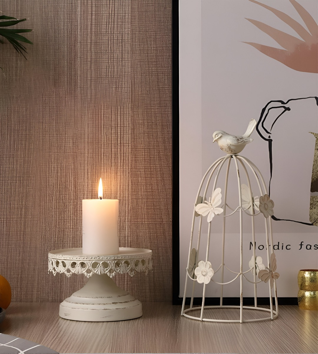 PORTAVELAS JAULA PÁJAROS DECORATIVO MULTIFUNCIÓN 36CM JHN - 9