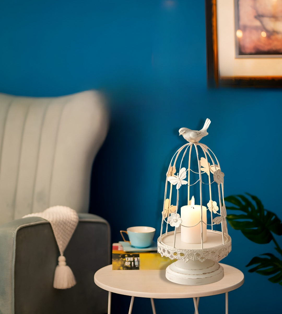 PORTAVELAS JAULA PÁJAROS DECORATIVO MULTIFUNCIÓN 36CM JHN - 10