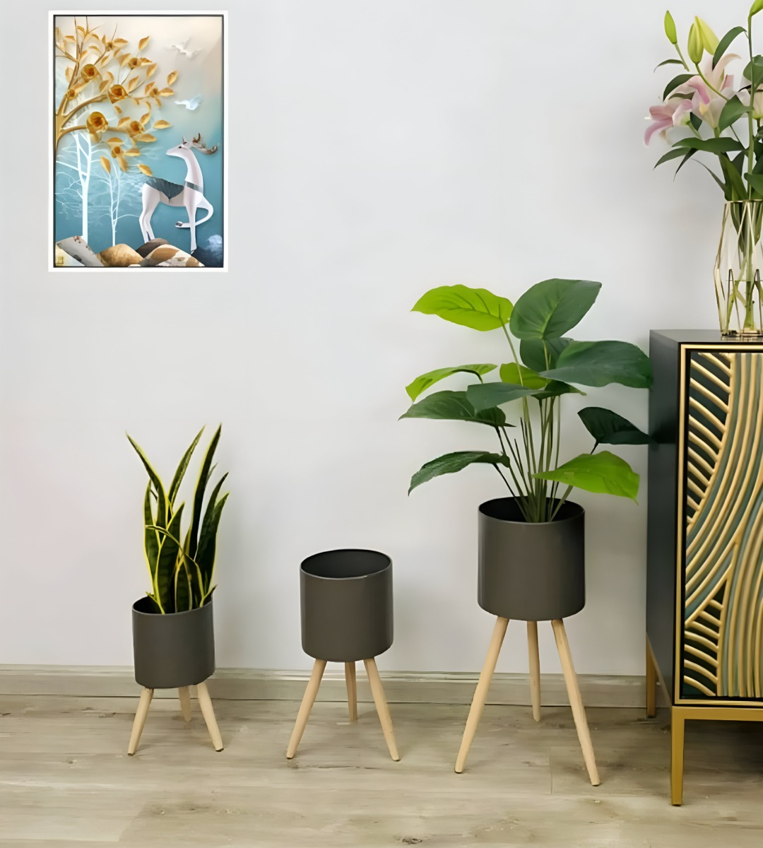 SET MACETAS PLANTA FLORES INTERIOR EXTERIOR PATAS NEGRA JHN - 7