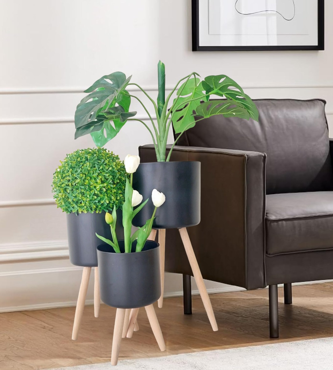 SET MACETAS PLANTA FLORES INTERIOR EXTERIOR PATAS NEGRA JHN - 8