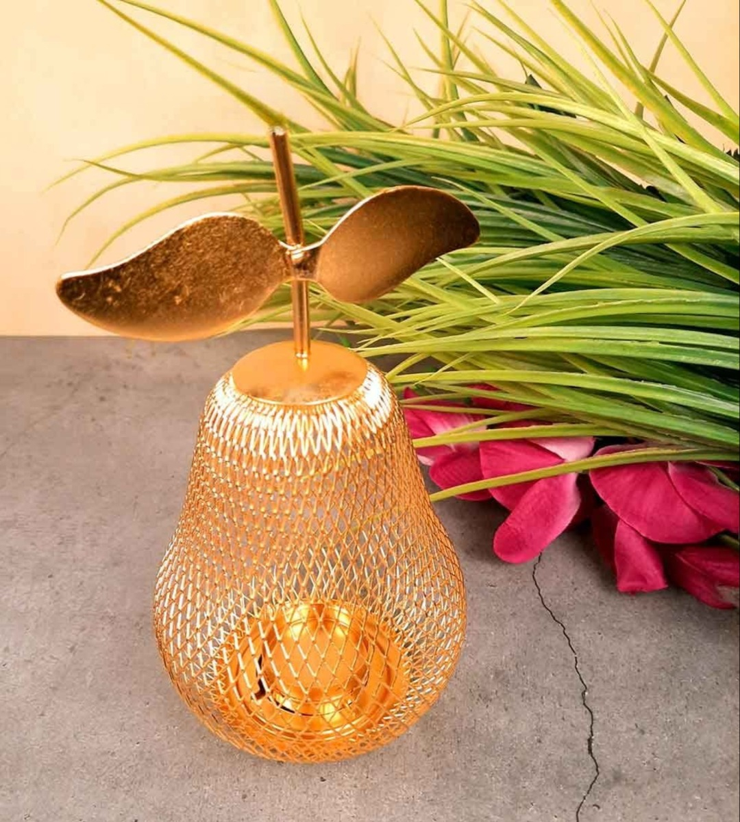 CANDELABRO PORTAVELAS PERA DORADA DECORATIVO FAROL 21CM JHN - 8