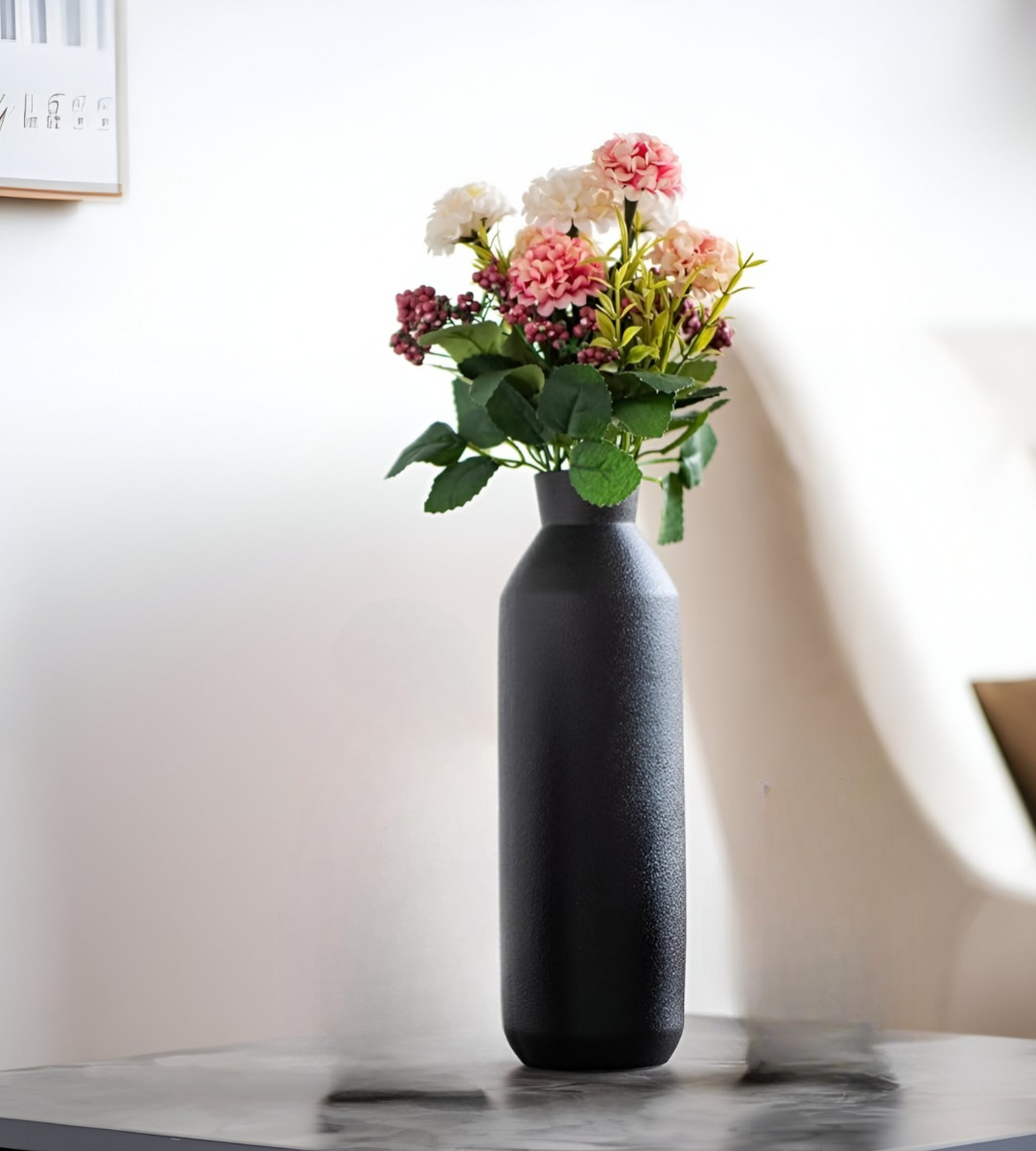 FLORERO DECORATIVO JARRÓN CERÁMICA ALTO MESA NEGRO JHN - 8