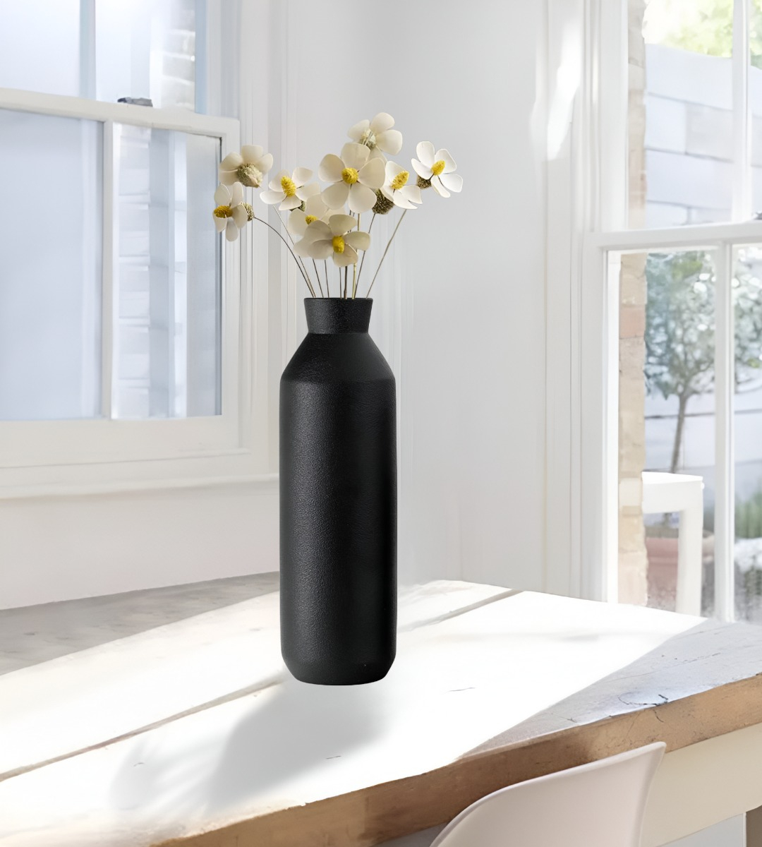 FLORERO DECORATIVO JARRÓN CERÁMICA ALTO MESA NEGRO JHN - 10