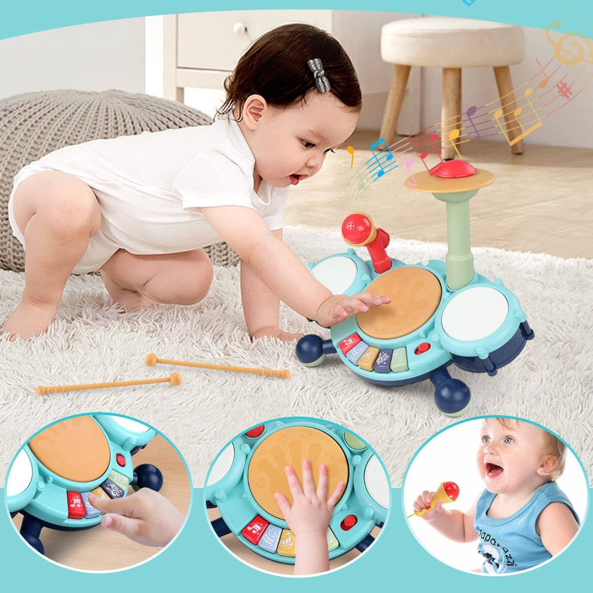 JUGUETE JUEGO FORMA CANGREJO BATERIA MUSICAL BEBES LAU - 4