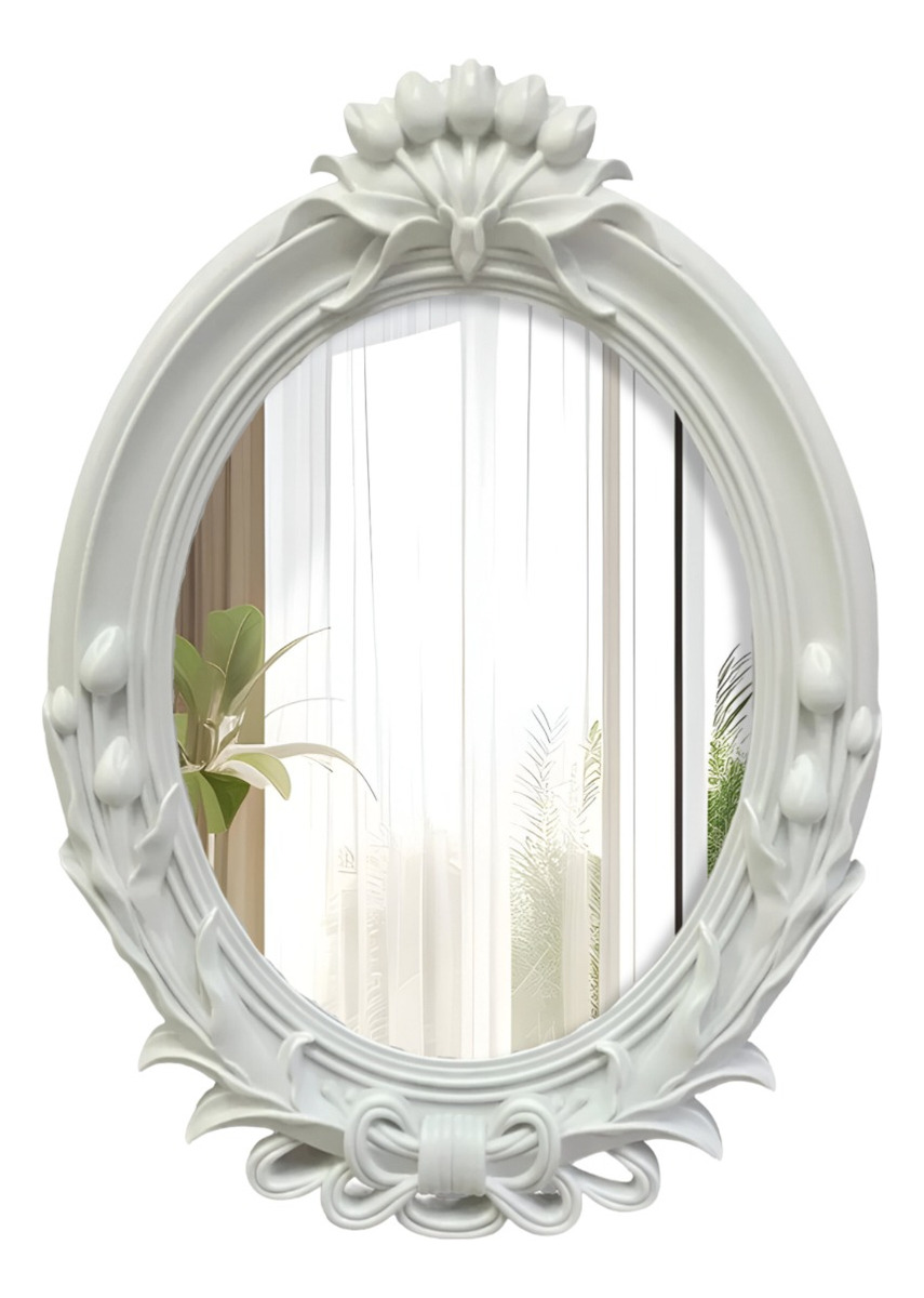 ESPEJO DE PARED DECORATIVO VINTAGE OVALADO BLANCO JHN - 1