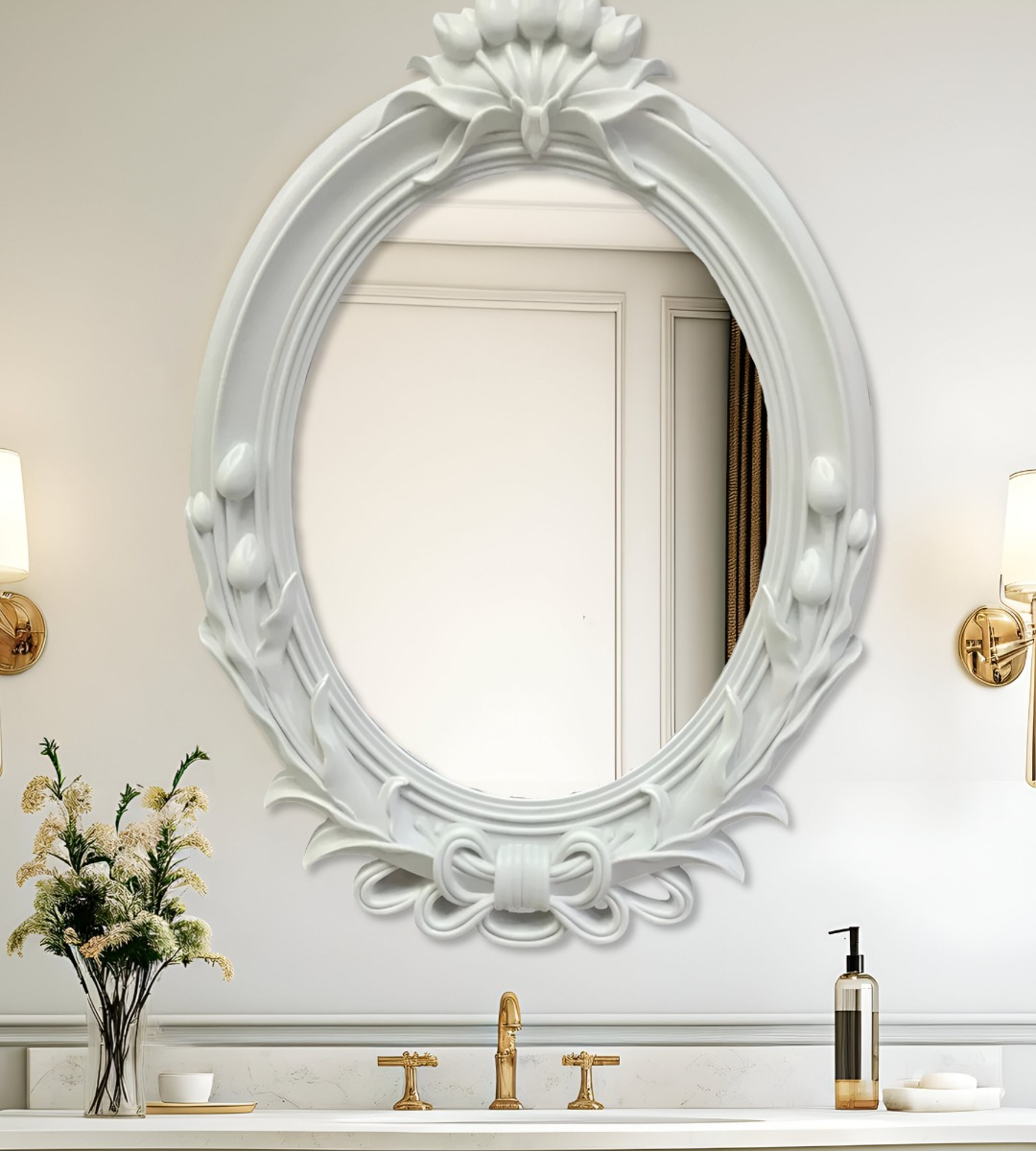 ESPEJO DE PARED DECORATIVO VINTAGE OVALADO BLANCO JHN - 2