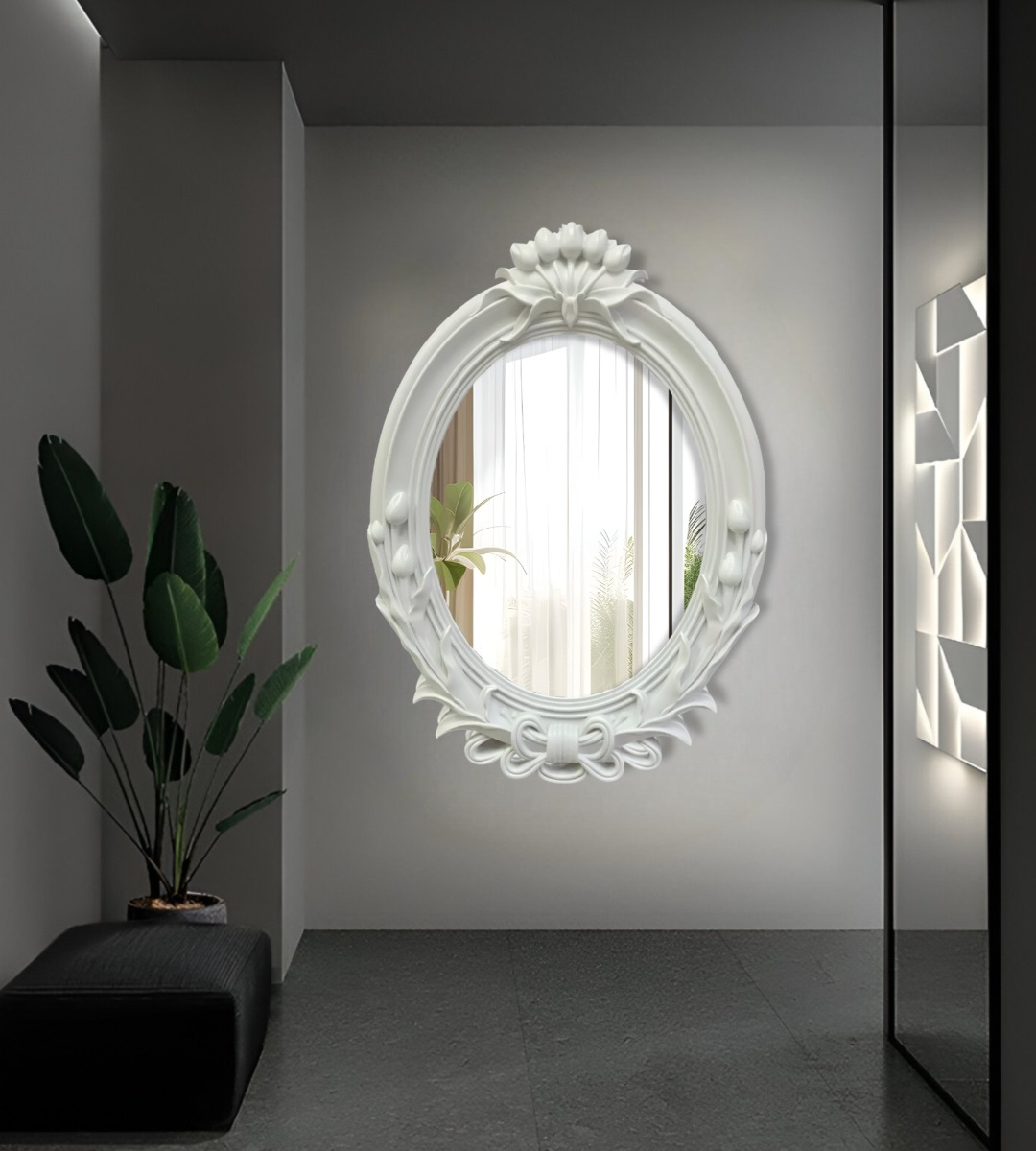 ESPEJO DE PARED DECORATIVO VINTAGE OVALADO BLANCO JHN - 7