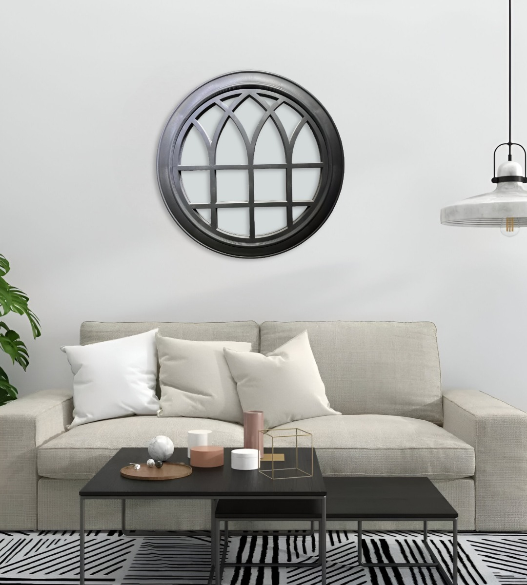 ESPEJO DECORATIVO CIRCULAR VENTANA NEGRO ELEGANTE JHN - 6