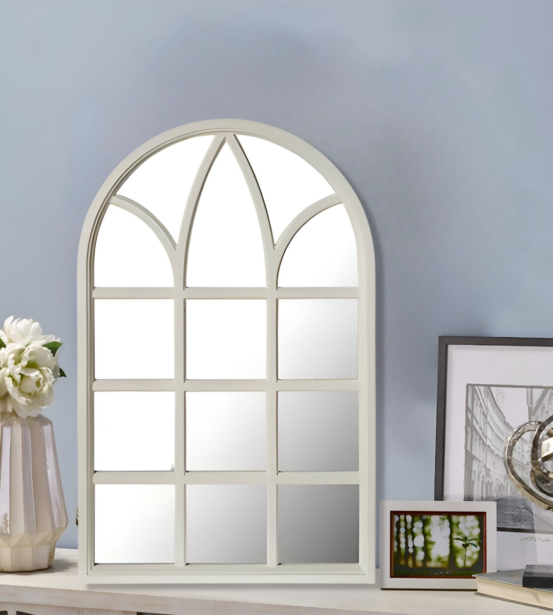 ESPEJO DECORATIVO BLANCO DISEÑO VENTANA CATEDRAL JHN - 5