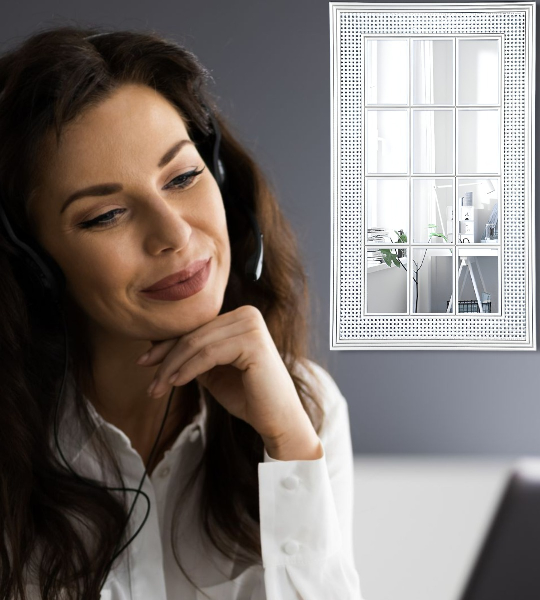 ESPEJO DECORATIVO MARCO BLANCO RECTANGULAR VENTANA JHN - 5