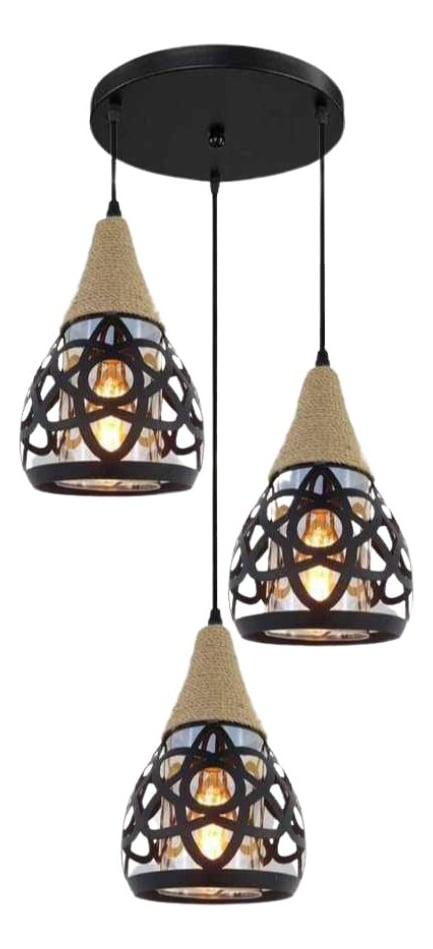 LAMPARA COLGANTE MODERNA 3 LUCES CUERDA CAÑO HOGAR LAU - 1