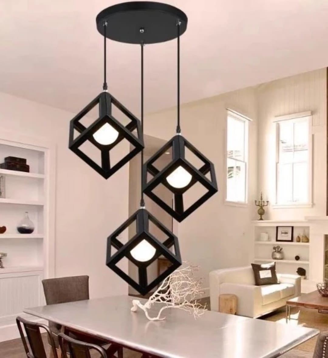 LAMPARA COLGANTE GEOMETRICO CUBO MODERNA HOGAR LAU - 2