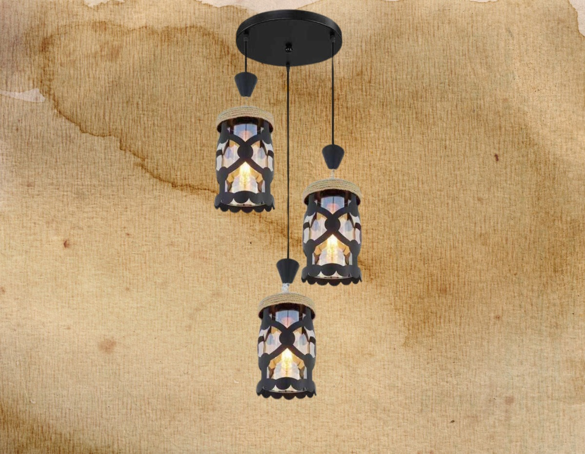 LAMPARA COLGANTE ILUMINACION RETRO VINTAGE 3 LUCES HOGAR LAU - 4