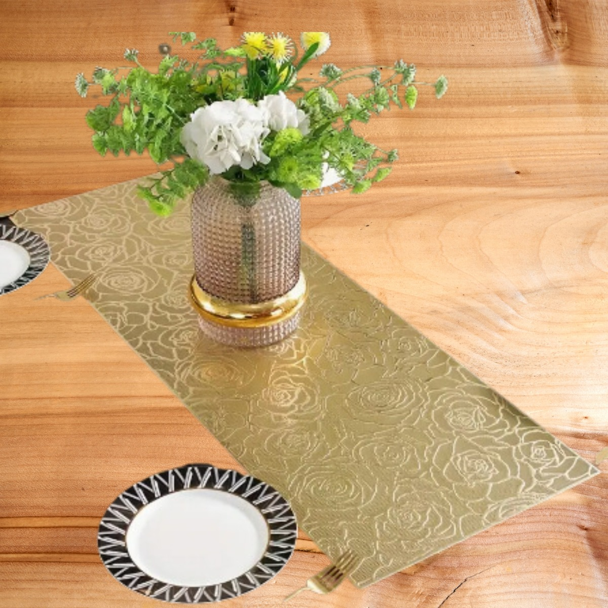 SET 3 MANTEL DECORATIVO ELEGANTE DISEÑO FLORAL RELIEVE LAU - 9
