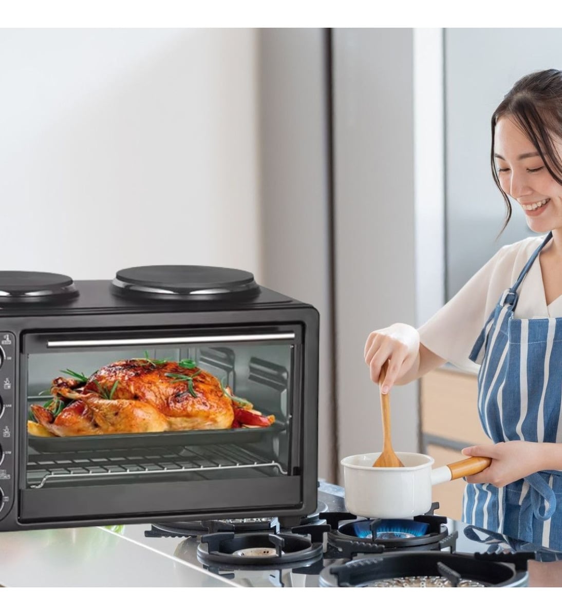HORNO ELÉCTRICO 2EN1 DOBLE HORNALLA CONVECCIÓN GRILL JHN - 9