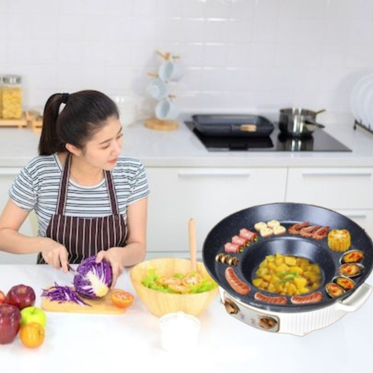 OLLA SARTÉN ELÉCTRICA MULTIFUNCIONAL 2L COCINA VERSÁTIL JHN - 2