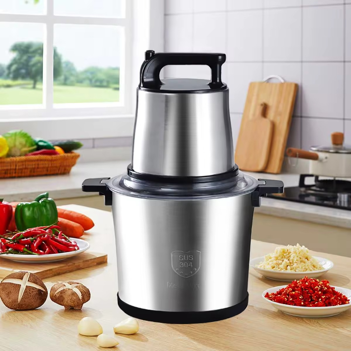 PROCESADOR ALIMENTOS MULTIUSOS PICADORA ACERO INOXIDABLE JHN - 4