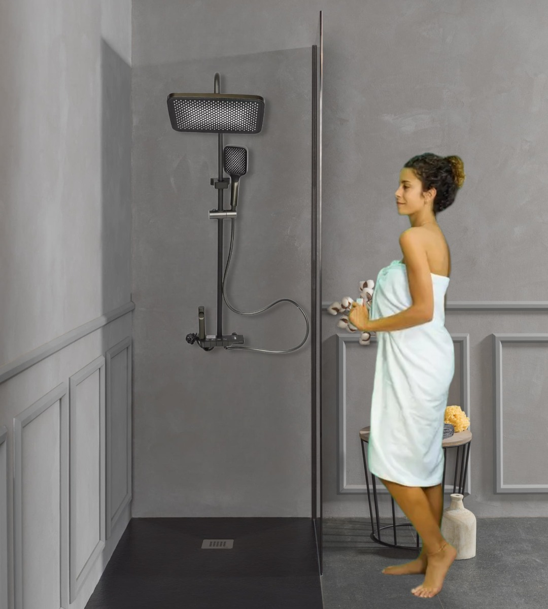 REGADERA DUCHA CUADRADA COLUMNA ALTA PRESIÓN SPRAY 4EN1 JHN - 4