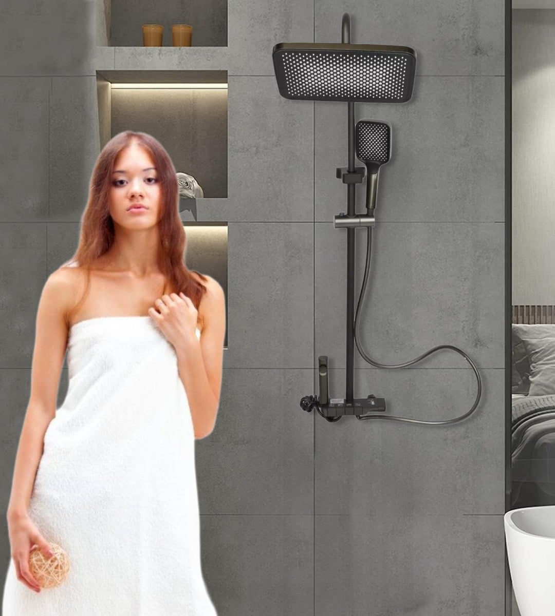 REGADERA DUCHA CUADRADA COLUMNA ALTA PRESIÓN SPRAY 4EN1 JHN - 7