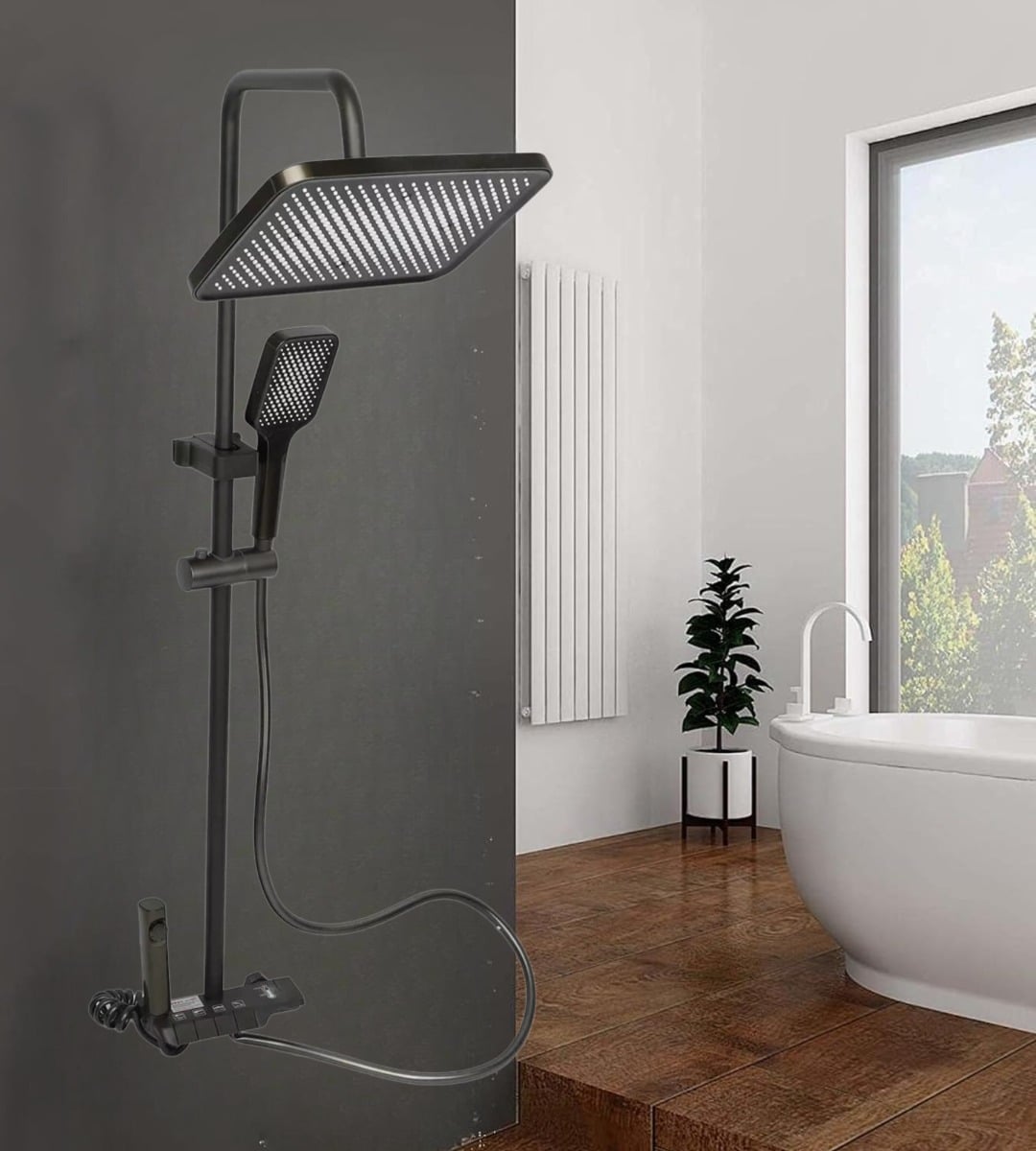 REGADERA DUCHA CUADRADA COLUMNA ALTA PRESIÓN SPRAY 4EN1 JHN - 8