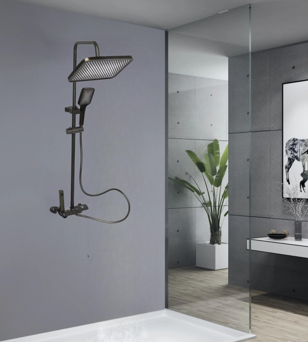 REGADERA DUCHA CUADRADA COLUMNA ALTA PRESIÓN SPRAY 4EN1 JHN - 9