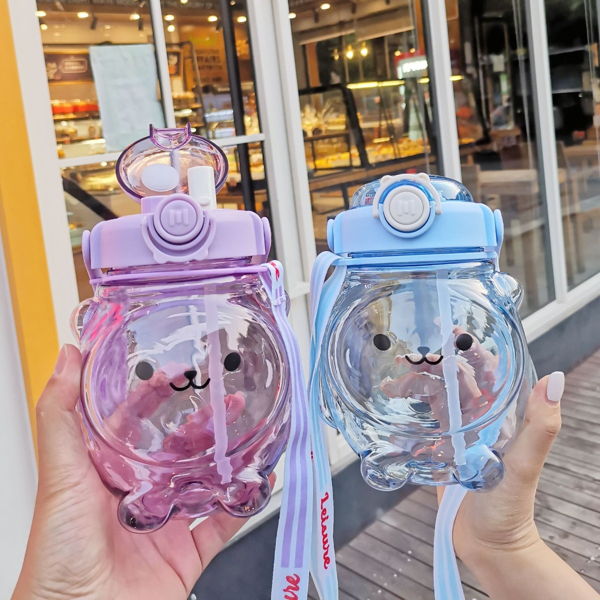 BOTELLA DE AGUA OSO PAJILLA PLASTICA PORTATIL NIÑOS LAU - 5