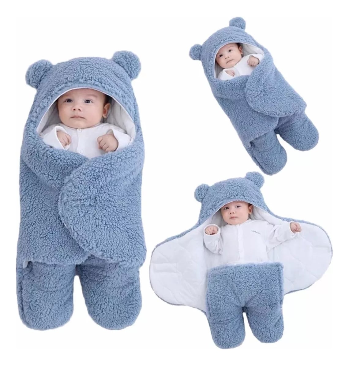 SACO DORMIR FORMA OSITO CAPUCHA POLAR CALIDO BEBE LAU - 4