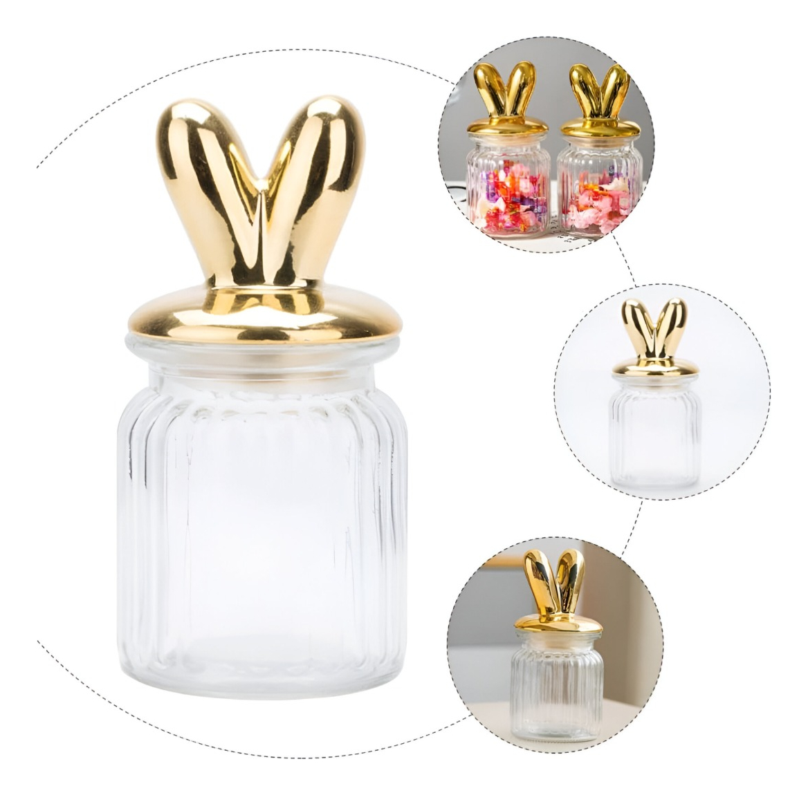 SET 2 TARRO ALMACENAMIENTO TAPA DECORATIVA OREJAS CONEJO JHN - 3