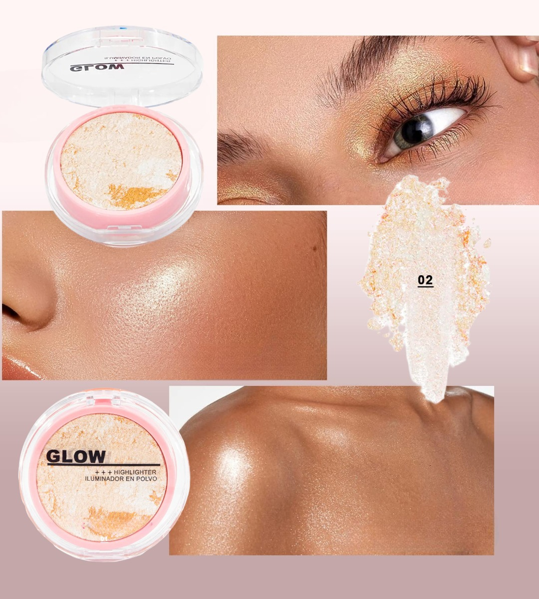 SET 2 ILUMINADOR POLVO ROSTRO BRILLO SUTIL LUMINOSIDAD JHN - 4