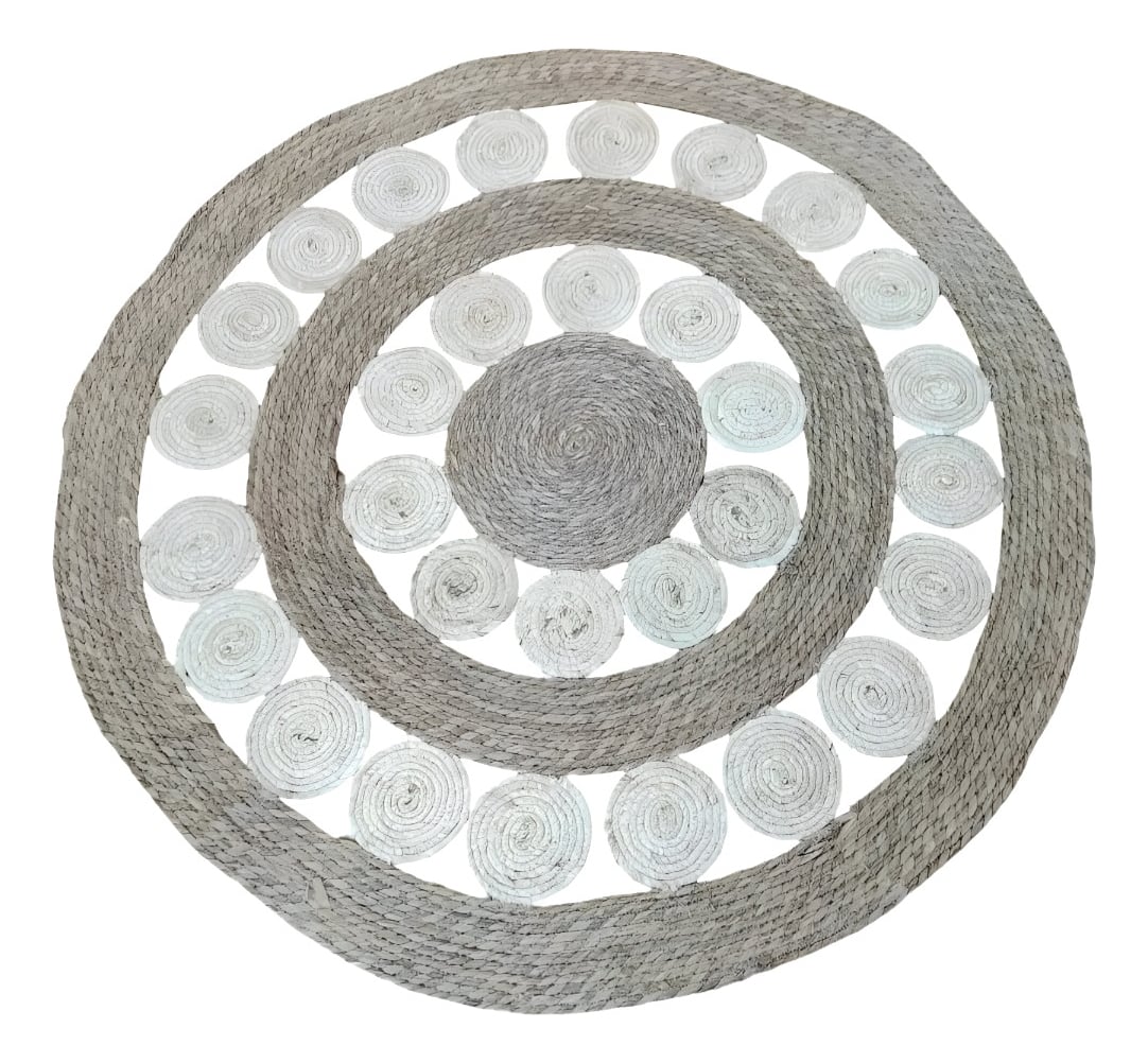 ALFOMBRA YUTE BICOLOR CÍRCULOS CALADA DECORATIVA JHN - 1
