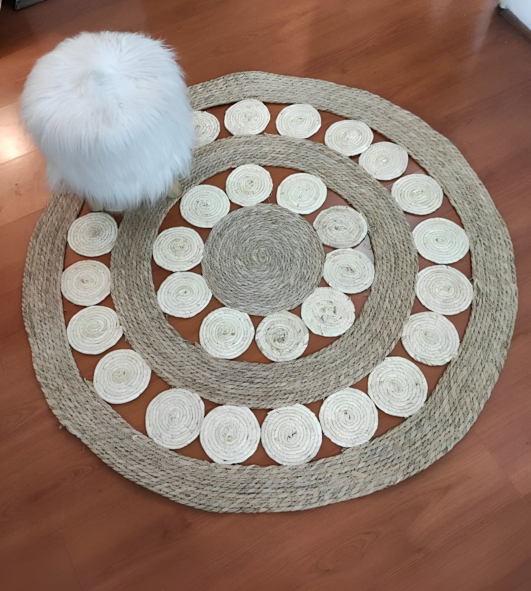 ALFOMBRA YUTE BICOLOR CÍRCULOS CALADA DECORATIVA JHN - 3