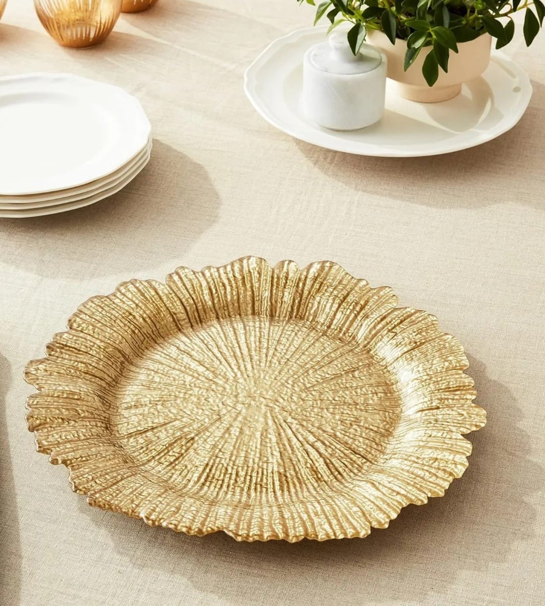 SET 3 PLATO REDONDO DORADO ARRECIFE MESA DECORATIVO JHN - 2